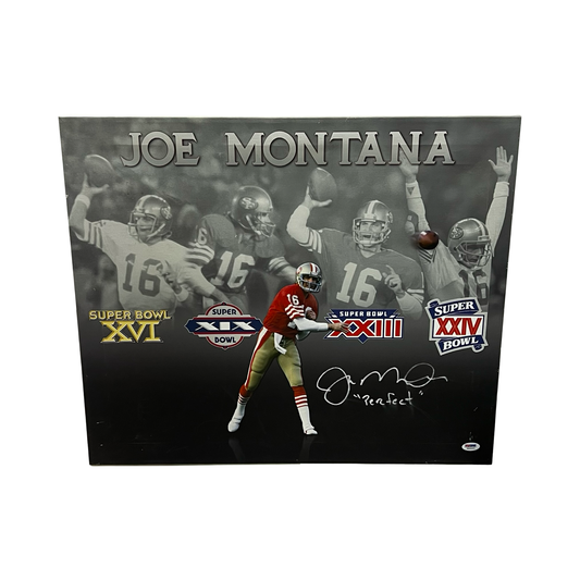 Joe Montana Autographed San Francisco 49ers 19x23 Canvas "Perfect" PSA