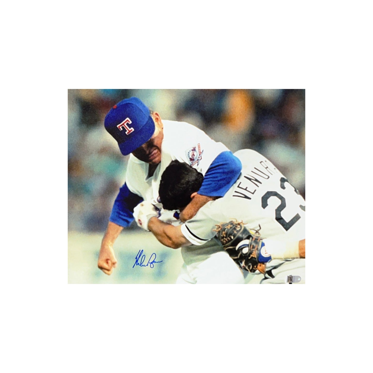 Nolan Ryan Autographed Texas Rangers Chokehold On Robin Ventura 11x14 AI