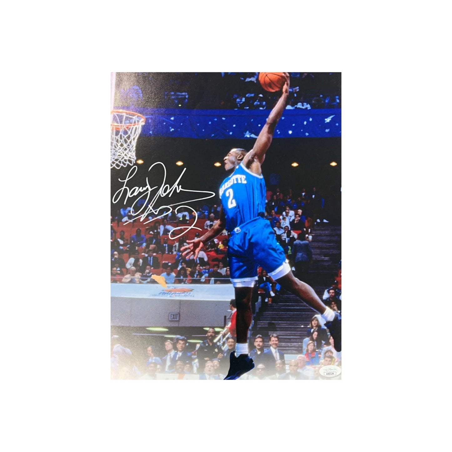 Larry Johnson Autographed Charlotte Hornets Dunk 11x14 JSA