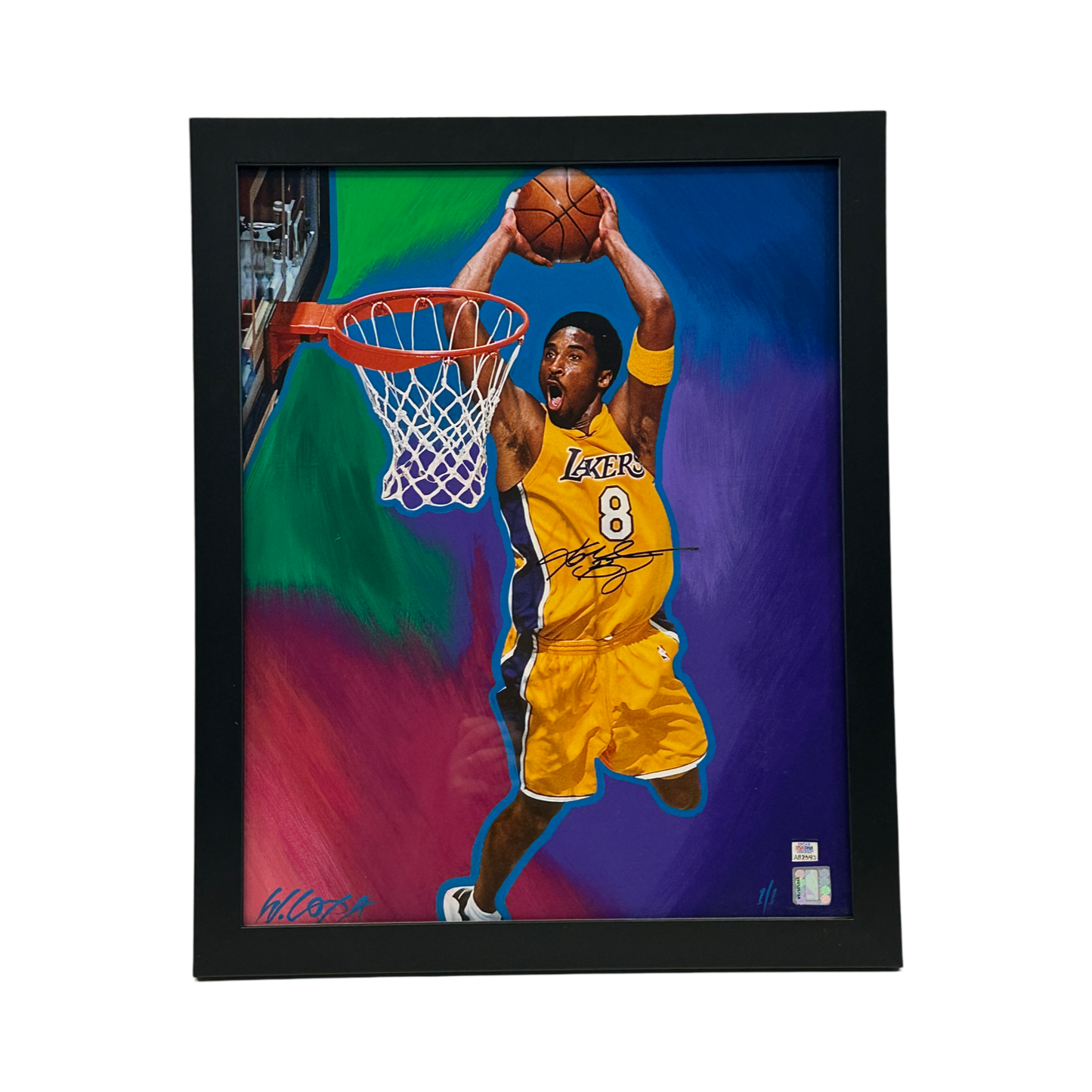 Kobe Bryant Autographed Los Angeles Lakers Bill Lopa 1 of 1 Framed Art Upper Deck COA