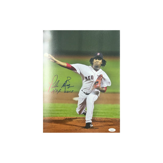 Pedro Martinez Autographed Boston Red Sox Vertical 11x14 "HOF 2015" Inscription JSA