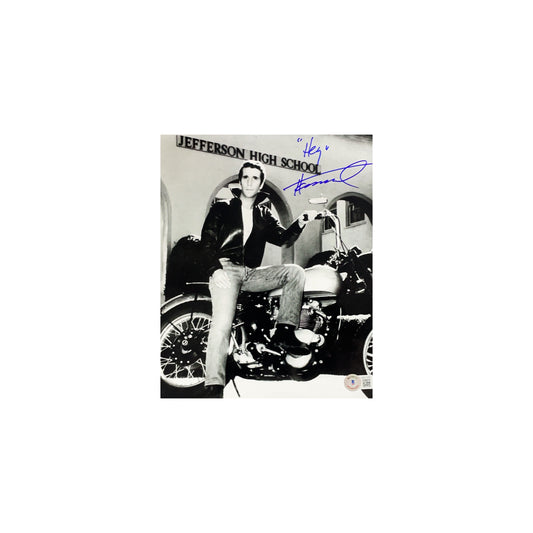 Henry Winkler Autographed Happy Days On Bike 8x10 "Hey" Inscription Beckett