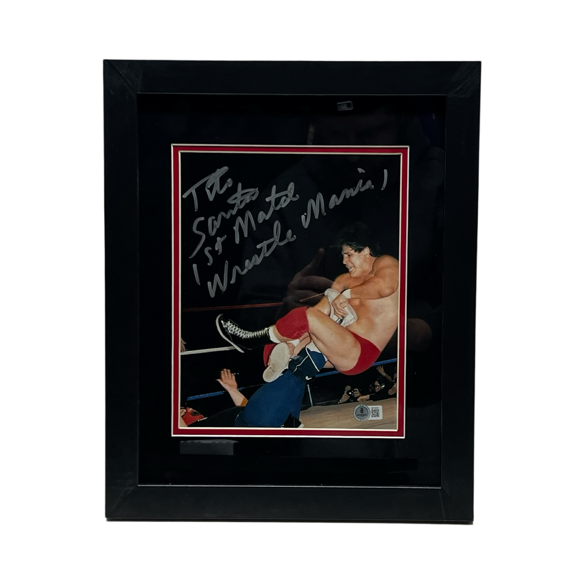 Tito Santana Autographed Leglock Framed 8x10 "1st WrestleMania Match" Beckett