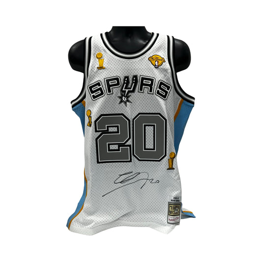 Manu Ginobili Autographed San Antonio Spurs White Mitchell & Ness Jersey Front Sig Beckett