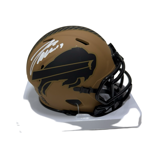 Josh Allen Autographed Buffalo Bills Mocha Salute To Service Mini Helmet Beckett