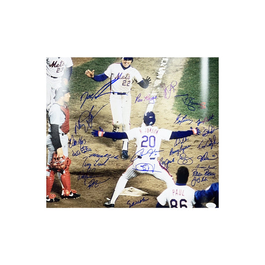 1986 New York Mets Team Autographed Game Winning Run 16x20 26 Total Autographs JSA