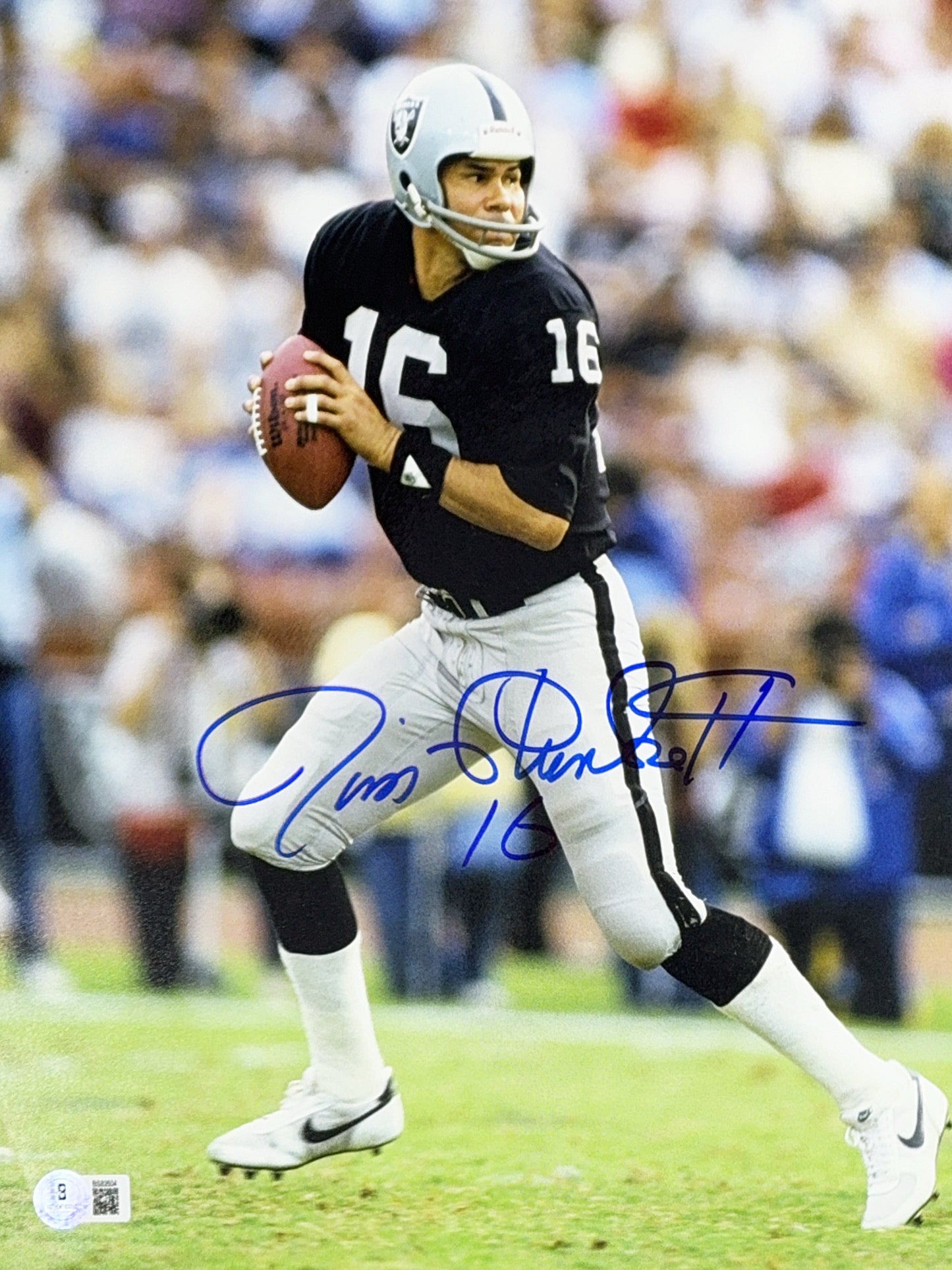 Jim Plunkett Autographed Oakland Raiders Drop Back 11x14 Beckett