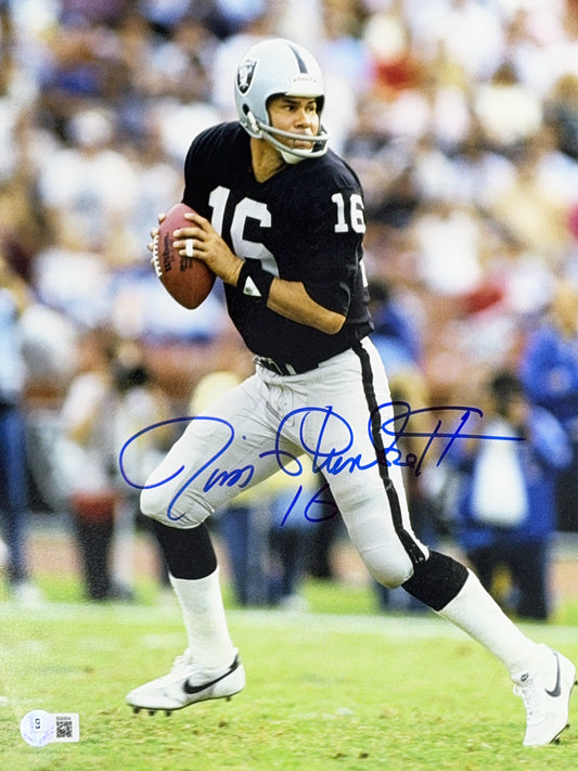 Jim Plunkett Autographed Oakland Raiders Drop Back 11x14 Beckett