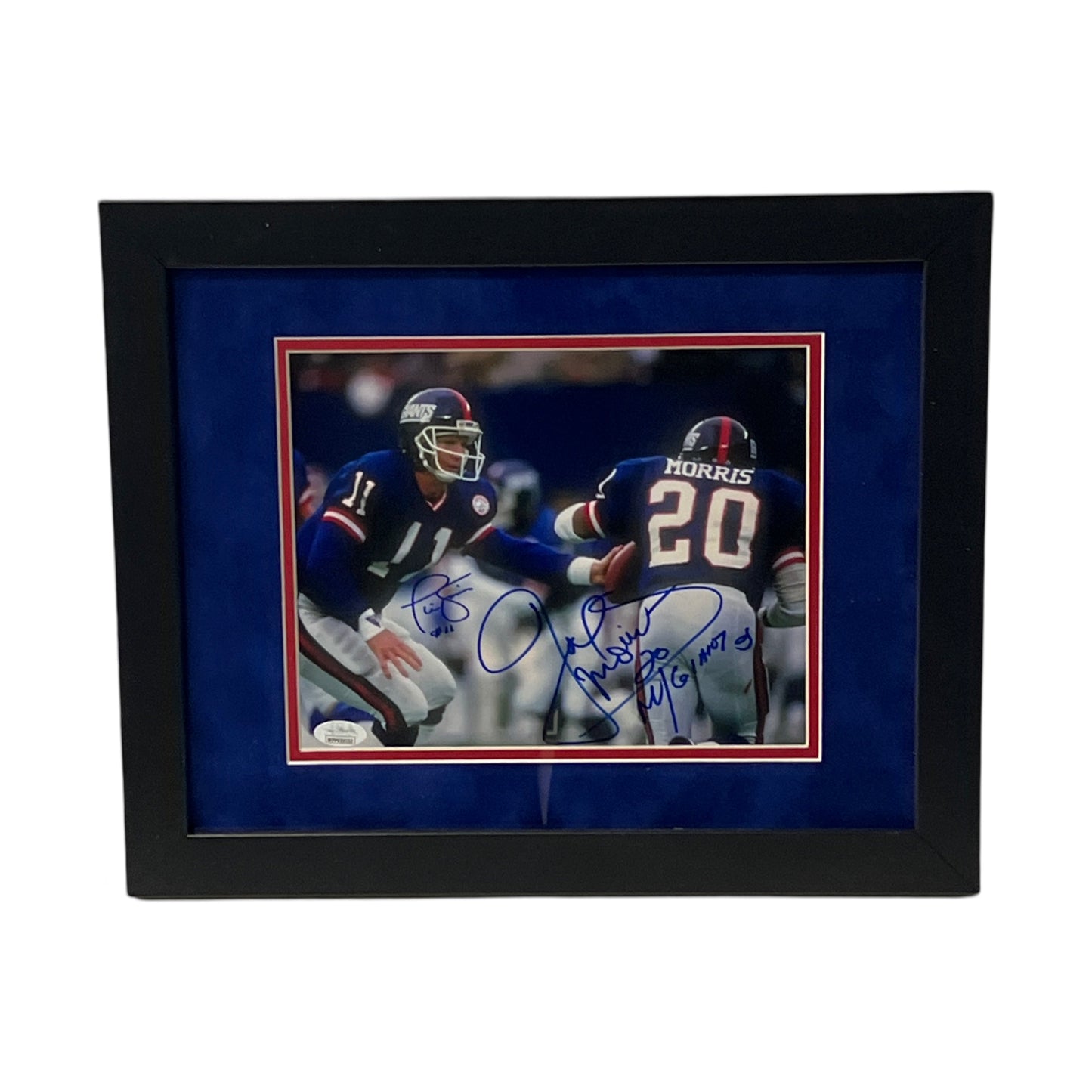 Phil Simms & Joe Morris Autographed New York Giants Handoff Framed 8x10 JSA