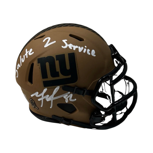Mario Manningham Autographed New York Giants Salute to Service Mini Helmet "Salute 2 Service" Inscription Steiner CX