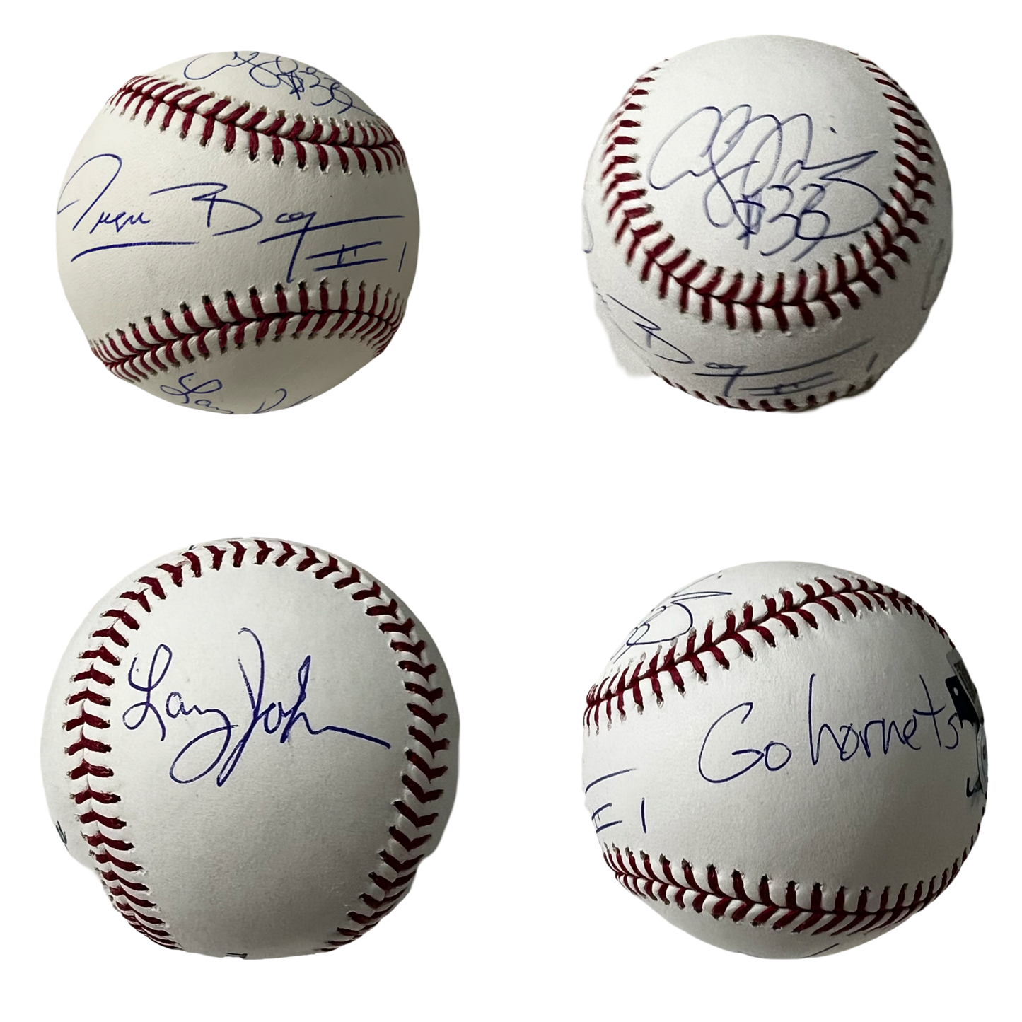 Larry Johnson, Muggsy Bogues, Alonzo Mourning Autographed Charlotte Hornets "GO HORNETS" Inscribed OMLB Steiner CX