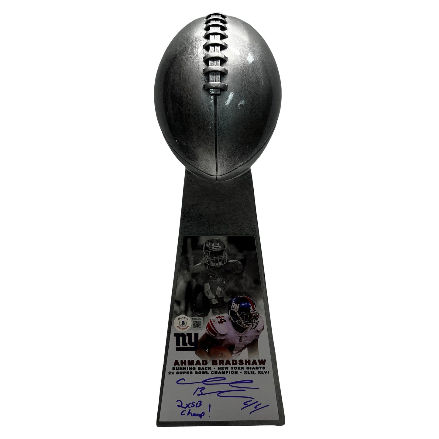 Ahmad Bradshaw Autographed New York Giants Super Bowl Replica Trophy "2x SB Champ!" Inscription Beckett