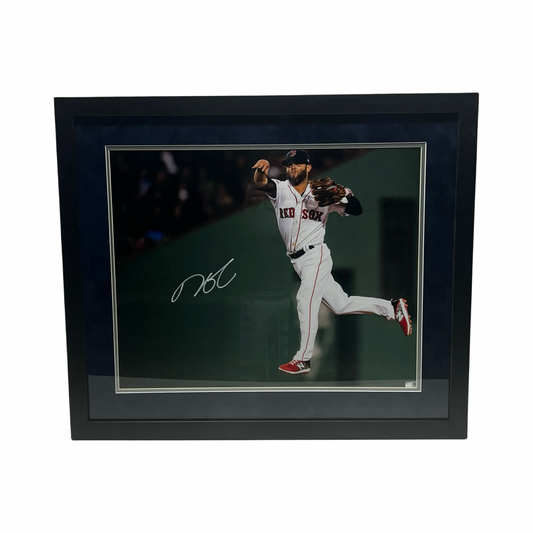 Dustin Pedroia Autographed Boston Red Sox Jump Throw 16x20 Steiner CX - Framed