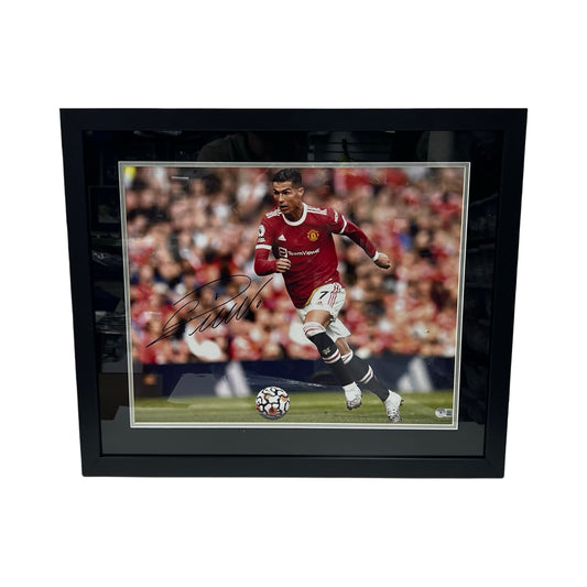 Cristiano Ronaldo Autographed Dribbling 16x20 Photo Beckett - Framed