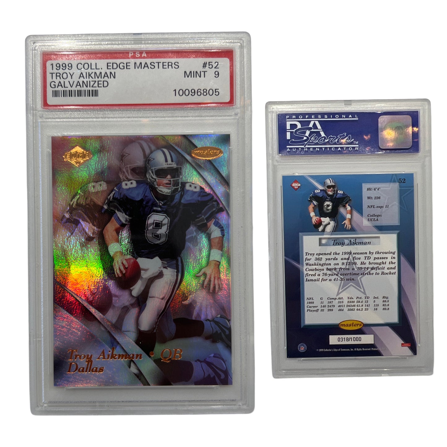1999 Troy Aikman Collector's Edge Masters Galvanized #52 PSA MINT 9