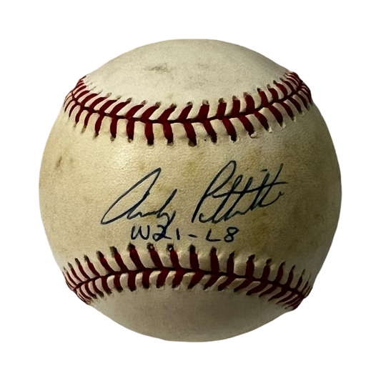 Andy Pettitte Autographed Official American League Baseball "W21-L8" Inscription Beckett