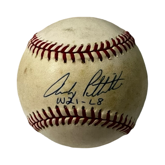 Andy Pettitte Autographed Official American League Baseball "W21-L8" Inscription Beckett