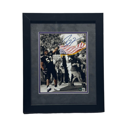 Ray Lewis Autographed Framed Grey Matting 8x10 Beckett