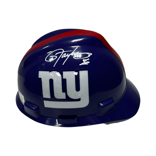 Lawrence Taylor Autographed New York Giants Light Blue Construction Helmet White Ink Beckett