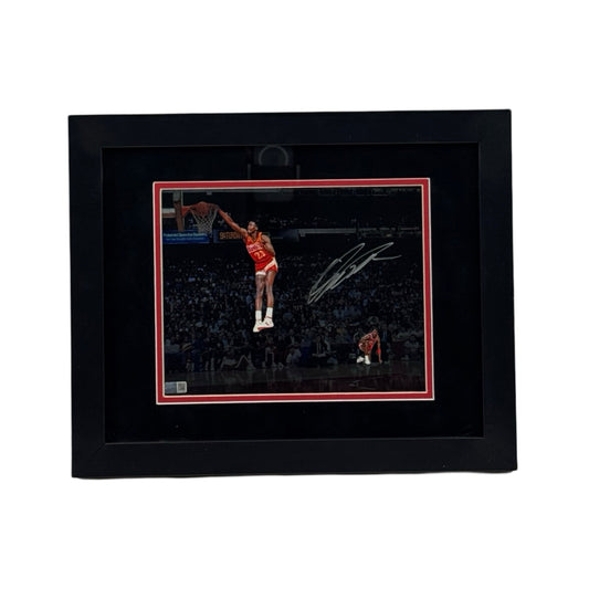 Dominique Wilkins Autographed Atlanta Hawks Dunk Contest Blackout Framed 8x10 Steiner CX