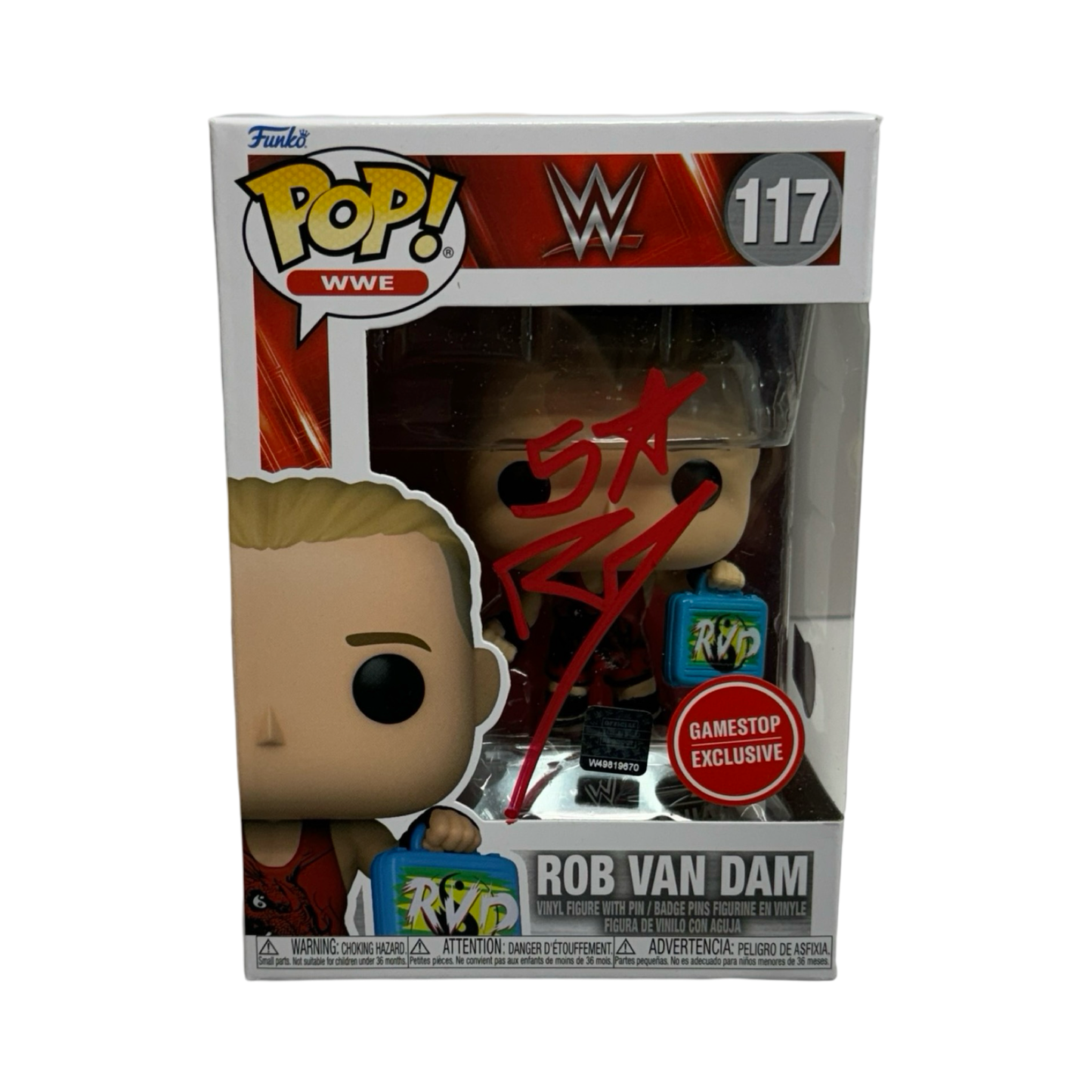 Rob Van Dam Autographed WWE ECW Funko Pop Red Ink "5 Star" Inscription Beckett
