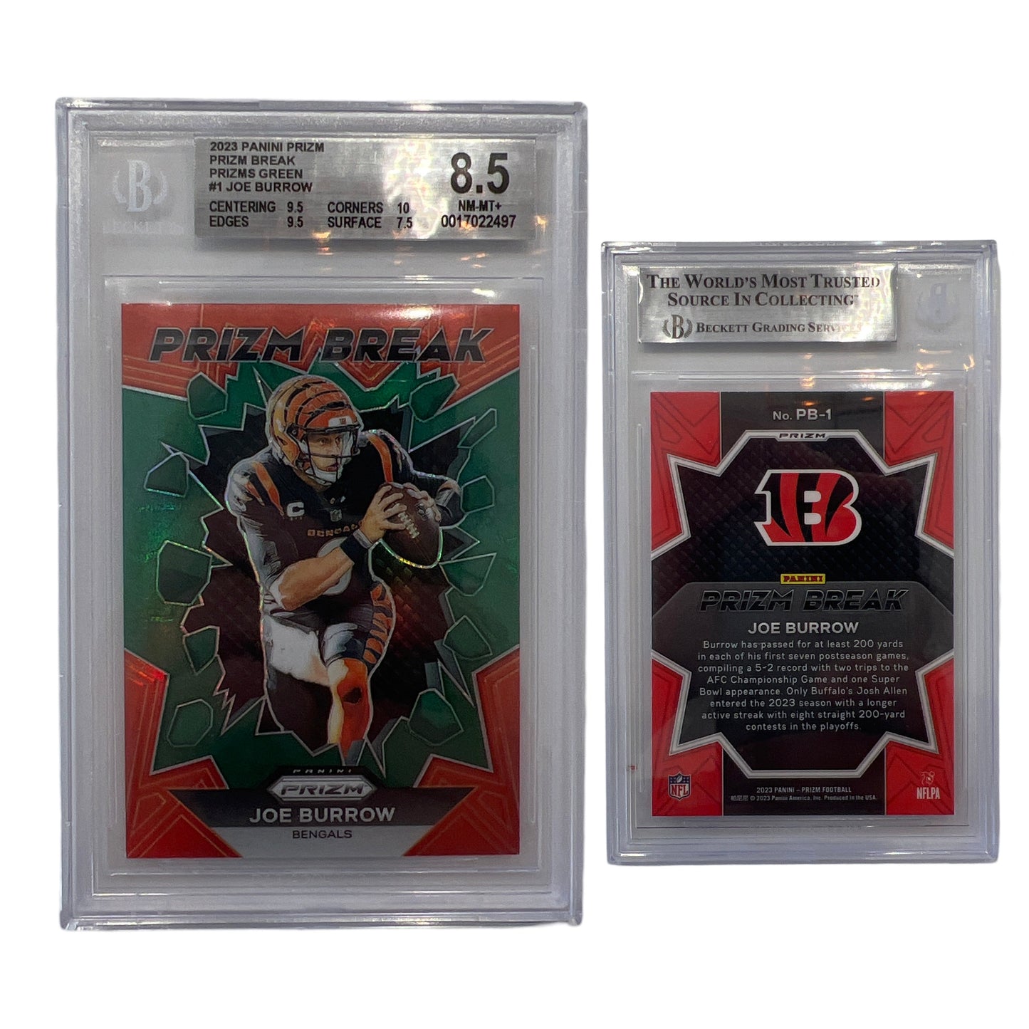 2023 Joe Burrow Panini Prizm Break Prizms Green #1 Beckett 8.5