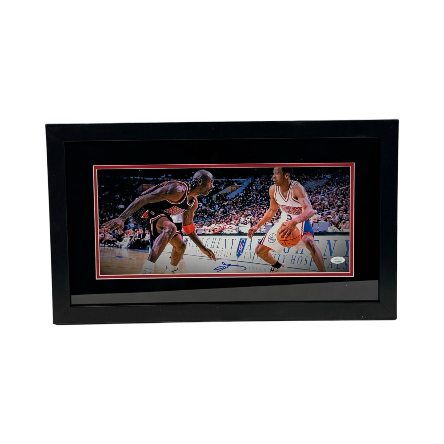 Allen Iverson Autographed Philadelphia 76ers w/ Jordan Framed 8x18 JSA