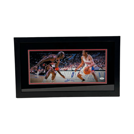 Allen Iverson Autographed Philadelphia 76ers w/ Jordan Framed 8x18 JSA