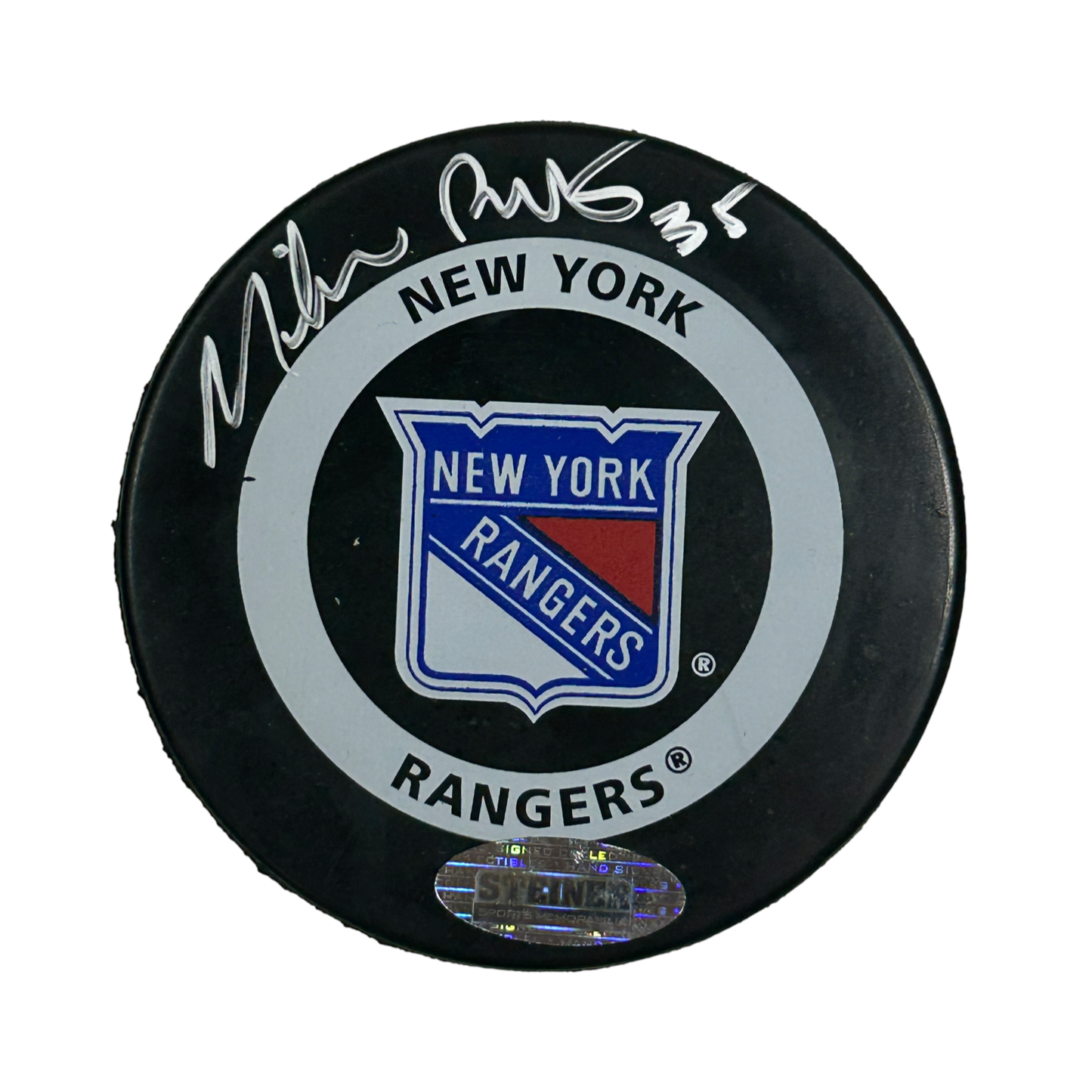 Mike Richter Autographed New York Rangers Old School Logo Puck Steiner