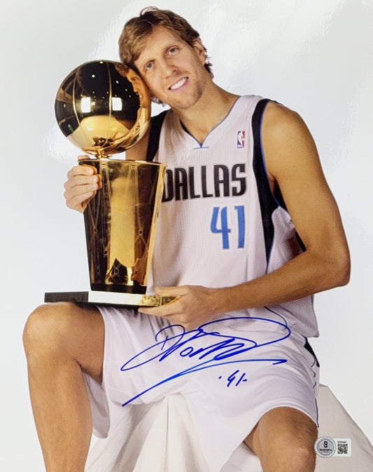 Dirk Nowitzki Autographed Dallas Mavericks Championship Trophy 11x14 Beckett