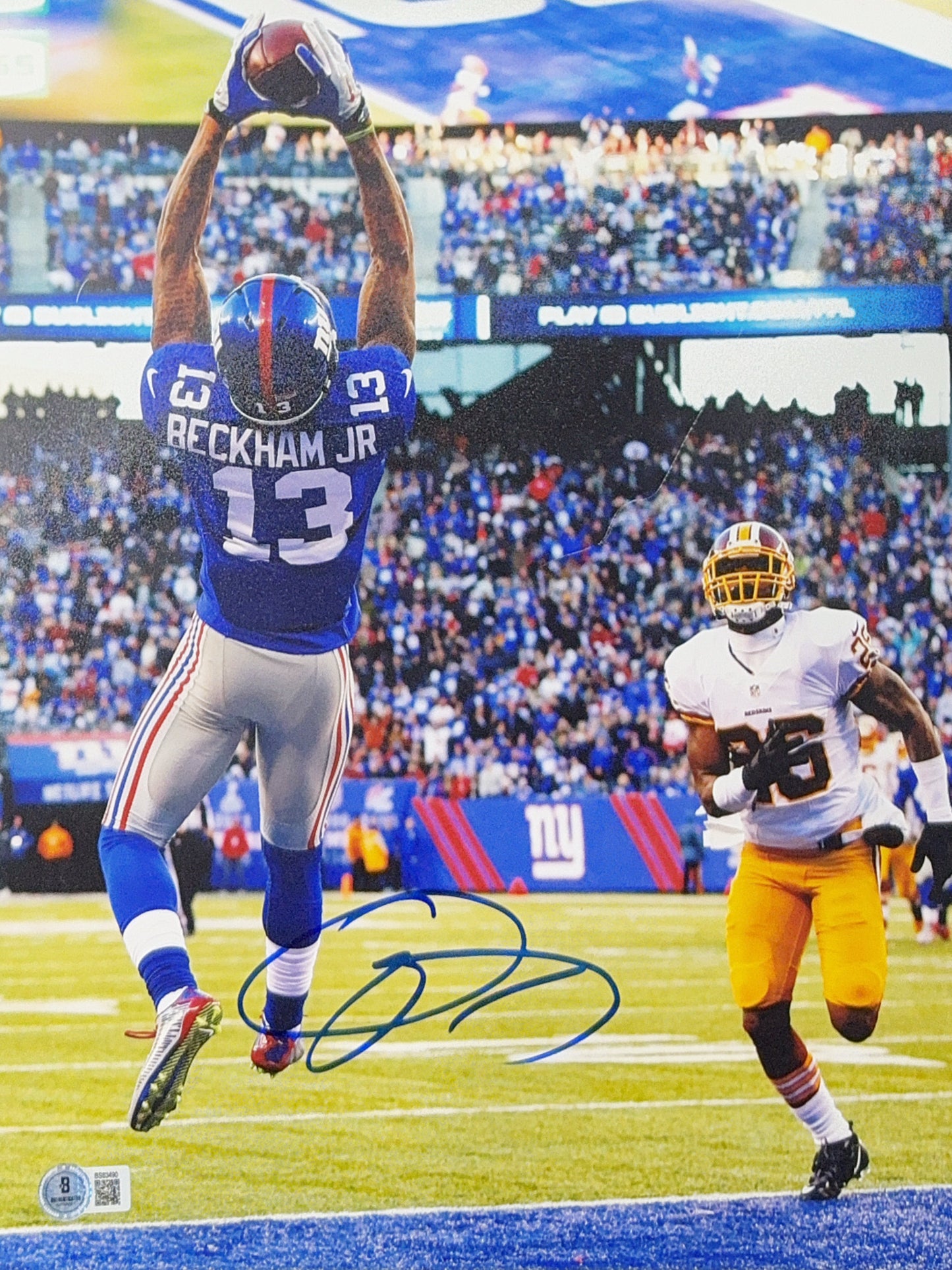 Odell Beckham Jr Autographed New York Giants Touchdown Catch vs Washington 11x14 Beckett