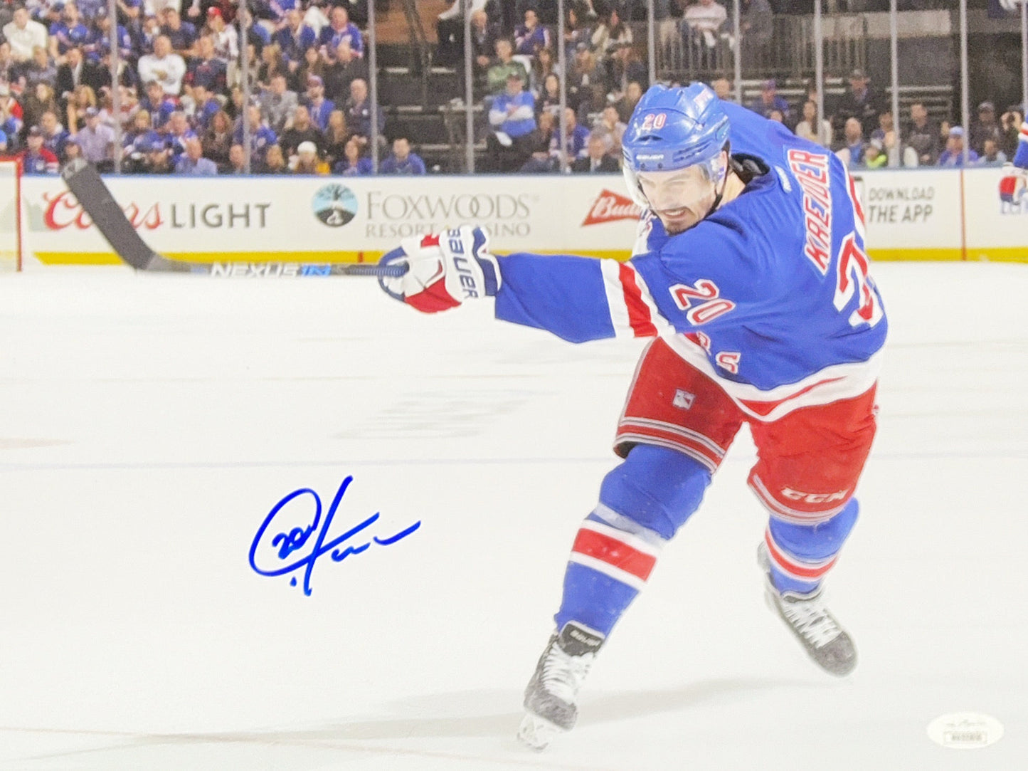Chris Kreider Autographed New York Rangers Slapshot 11x14 JSA