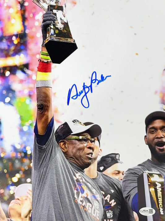 Dusty Baker Autographed Houston Astros Hoisting Trophy 11x14 JSA