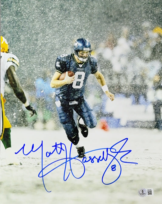 Matt Hasselbeck Autographed Seattle Seahawks Snow Rush 11x14 Beckett