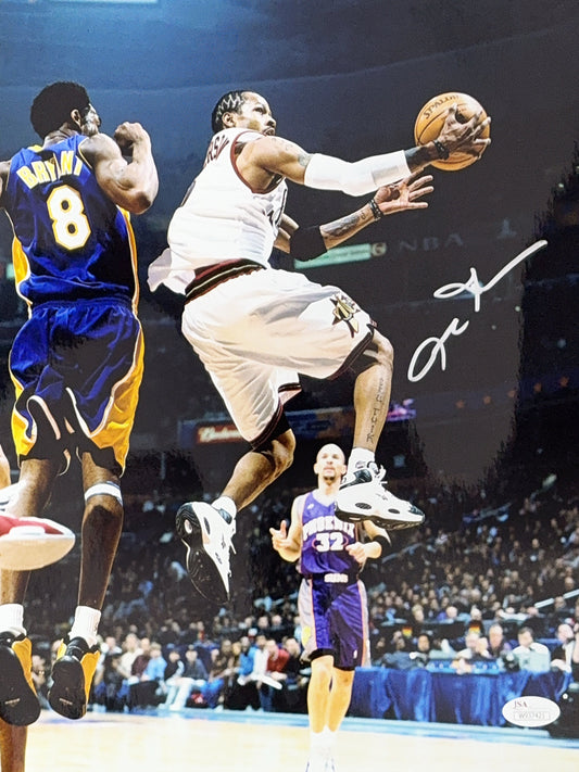 Allen Iverson Autographed Philadelphia 76ers Finger Roll 11x14 JSA