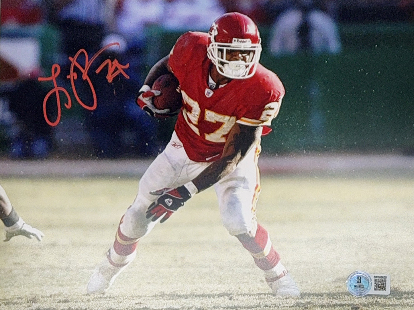 Larry Johnson Autographed Kansas City Chiefs 8x10 Red Jersey Beckett