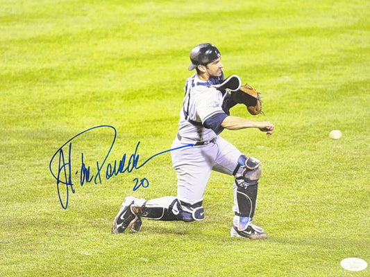 Jorge Posada Autographed New York Yankees Throwing in Field 11x14 JSA