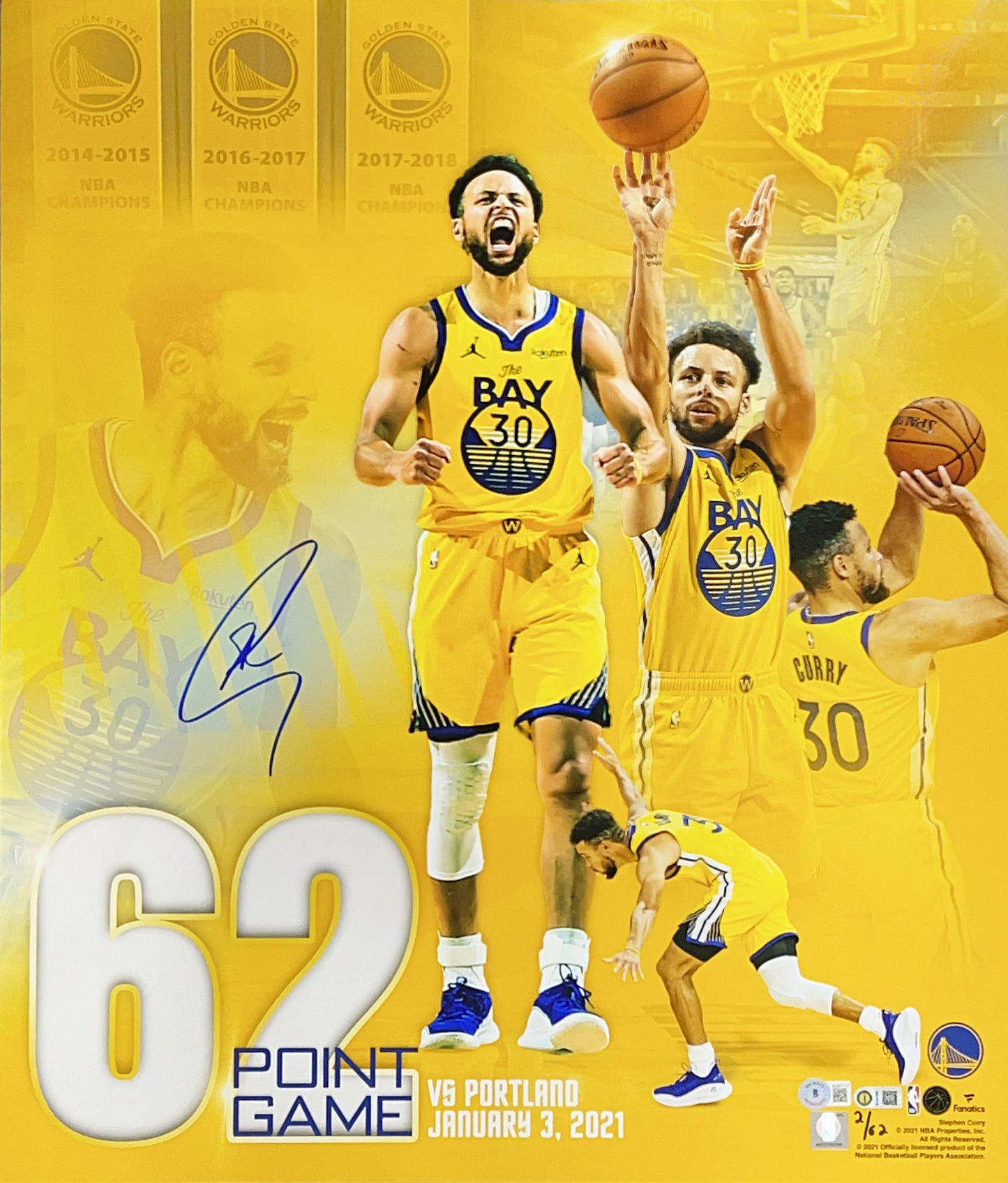 Steph Curry Autographed Limited /62 20x24 Photo Beckett BAS - Unframed