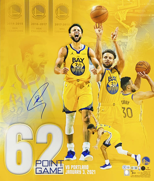 Steph Curry Autographed Limited /62 20x24 Photo Beckett BAS - Unframed
