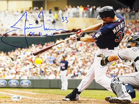 Justin Morneau Autographed Minnesota Twins Hitting 06 AL MVP 11x14 JSA