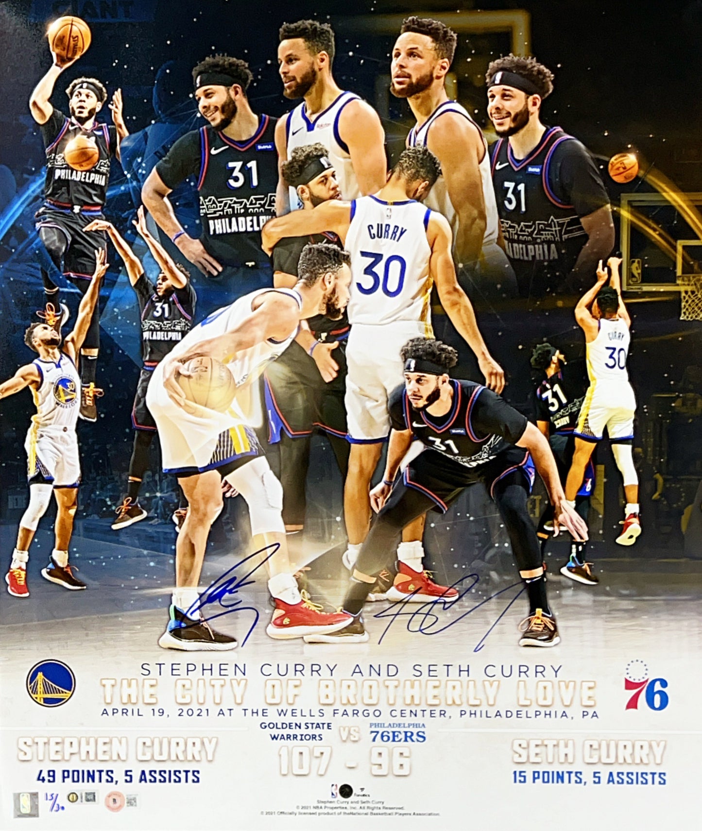 Steph & Seth Curry Autographed Limited /30 20x24 Photo Beckett BAS - Unframed