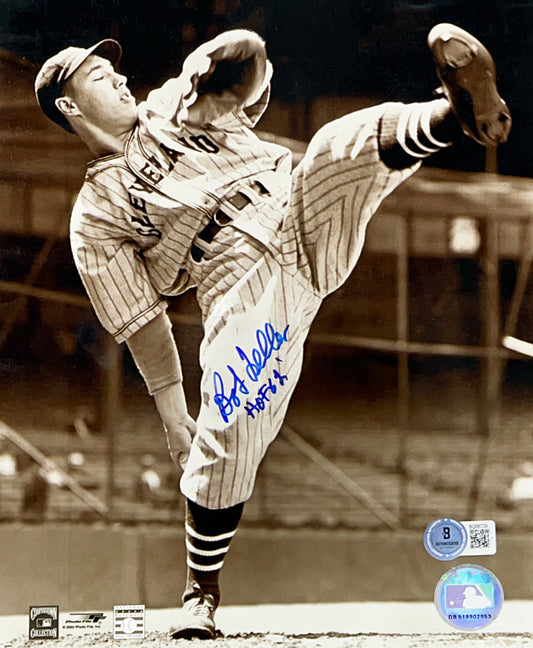 Bob Feller Autographed Cleveland Indians 8x10 Beckett