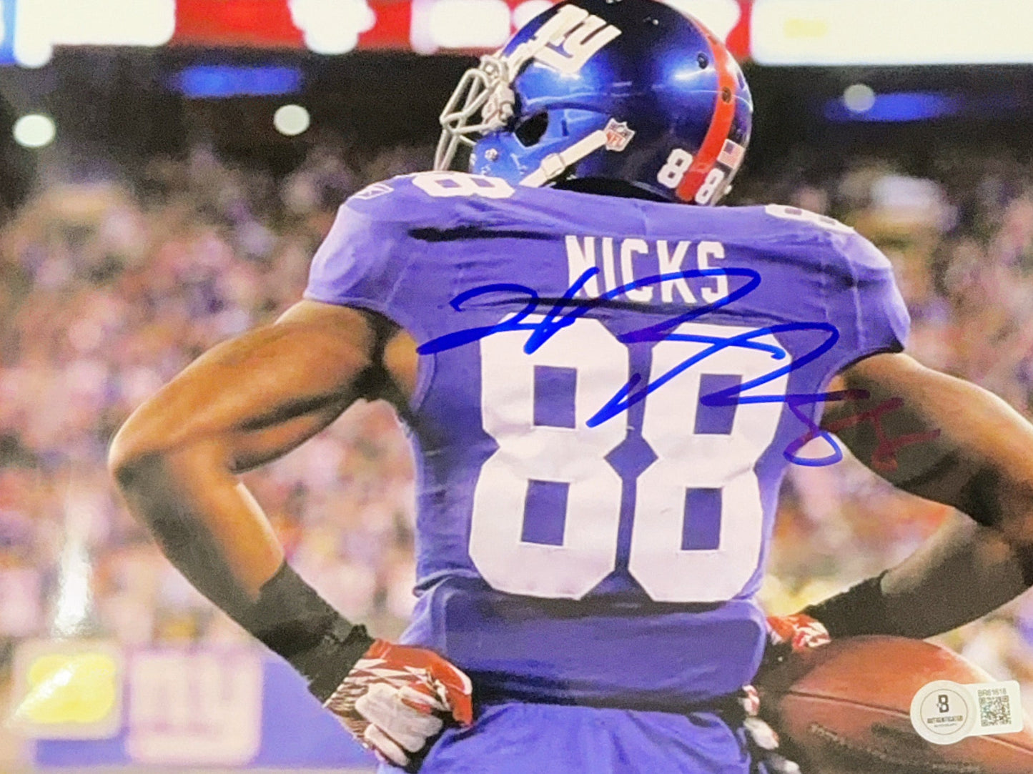 Hakeem Nicks Autographed New York Giants Blue Jersey 8x10 Beckett