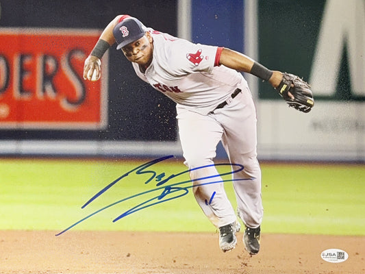 Rafael Devers Autographed Boston Redsox Fielding 11x14 JSA