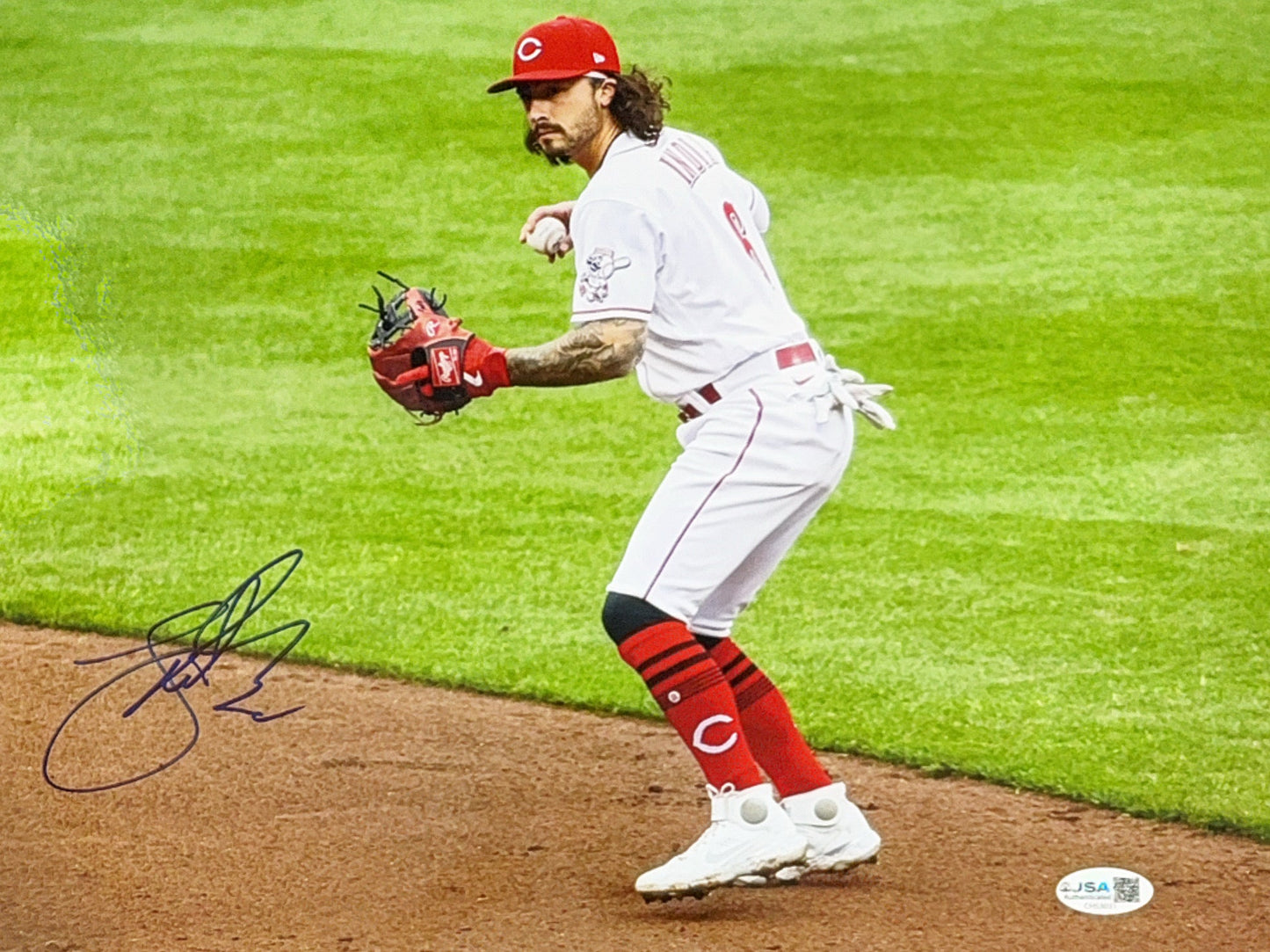 Jonathan India Autographed Cincinnati Reds Fielding 11x14 JSA