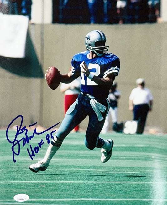 Roger Staubach Autographed Dallas Cowboys Color HOF 85 11x14 JSA