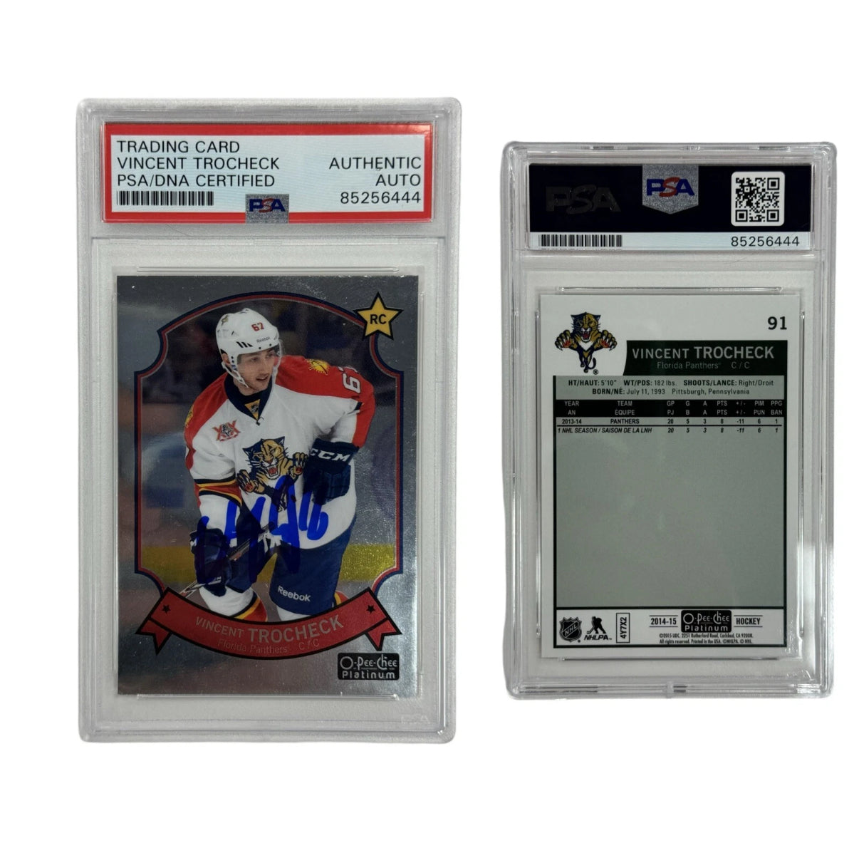 2015 Vincent Trocheck Autographed RC O-Pee-Chee Platinum #91 PSA Auth Auto