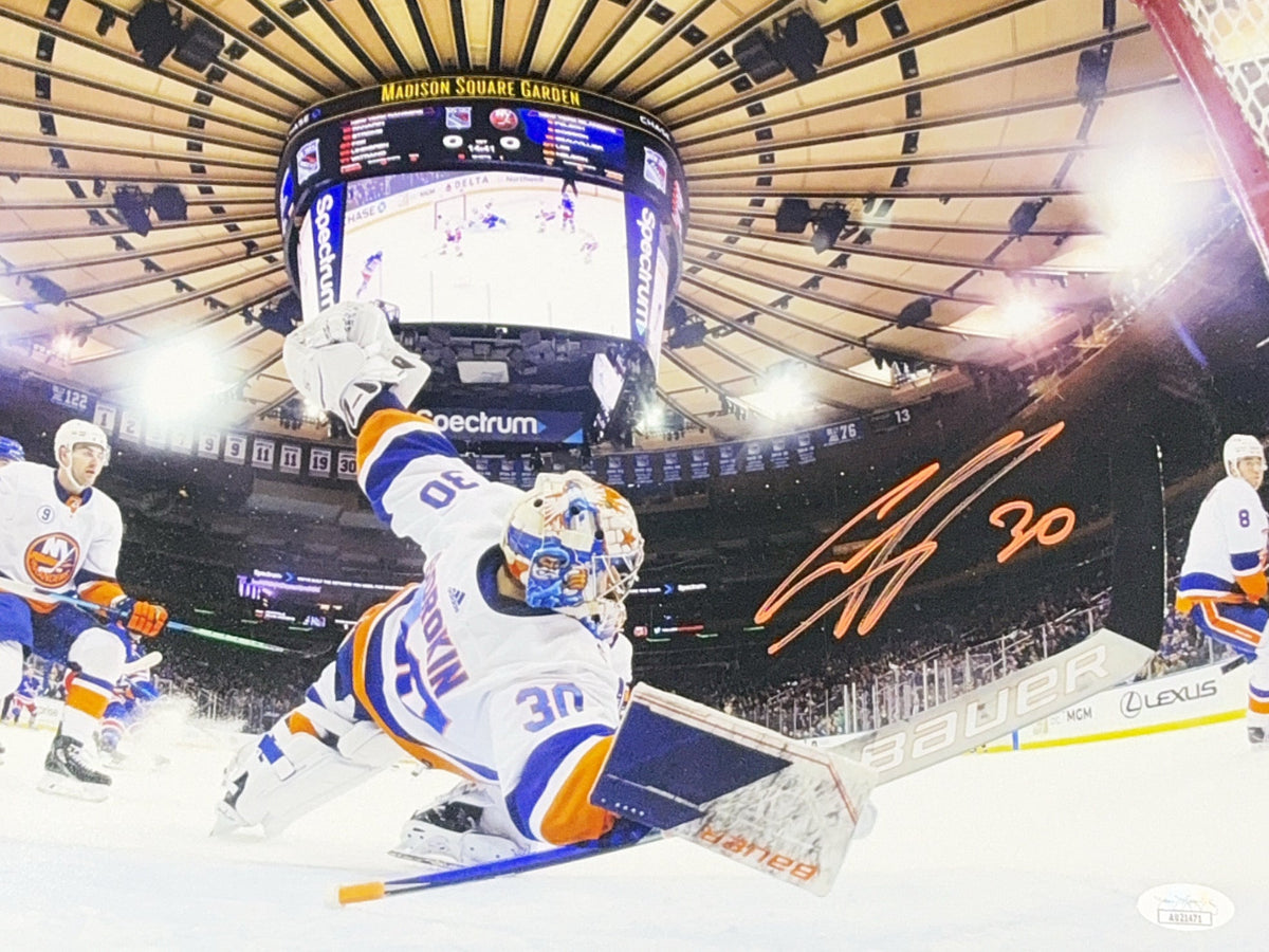 Ilya Sorokin Autographed New York Islanders Diving Save 11x14 JSA