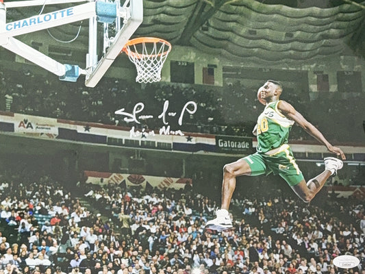 Shawn Kemp Autographed Seattle SuperSonics Dunking "Rain Man" 11x14 JSA