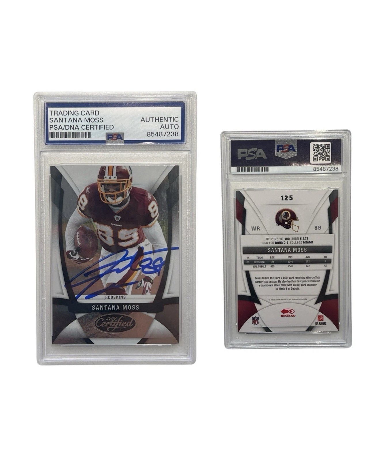 2009 Santana Moss Autographed Panini Donruss #125 PSA Authentic Auto